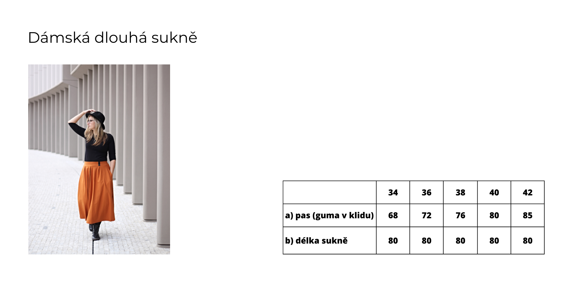tabulka velikostí dlouhá sukně
